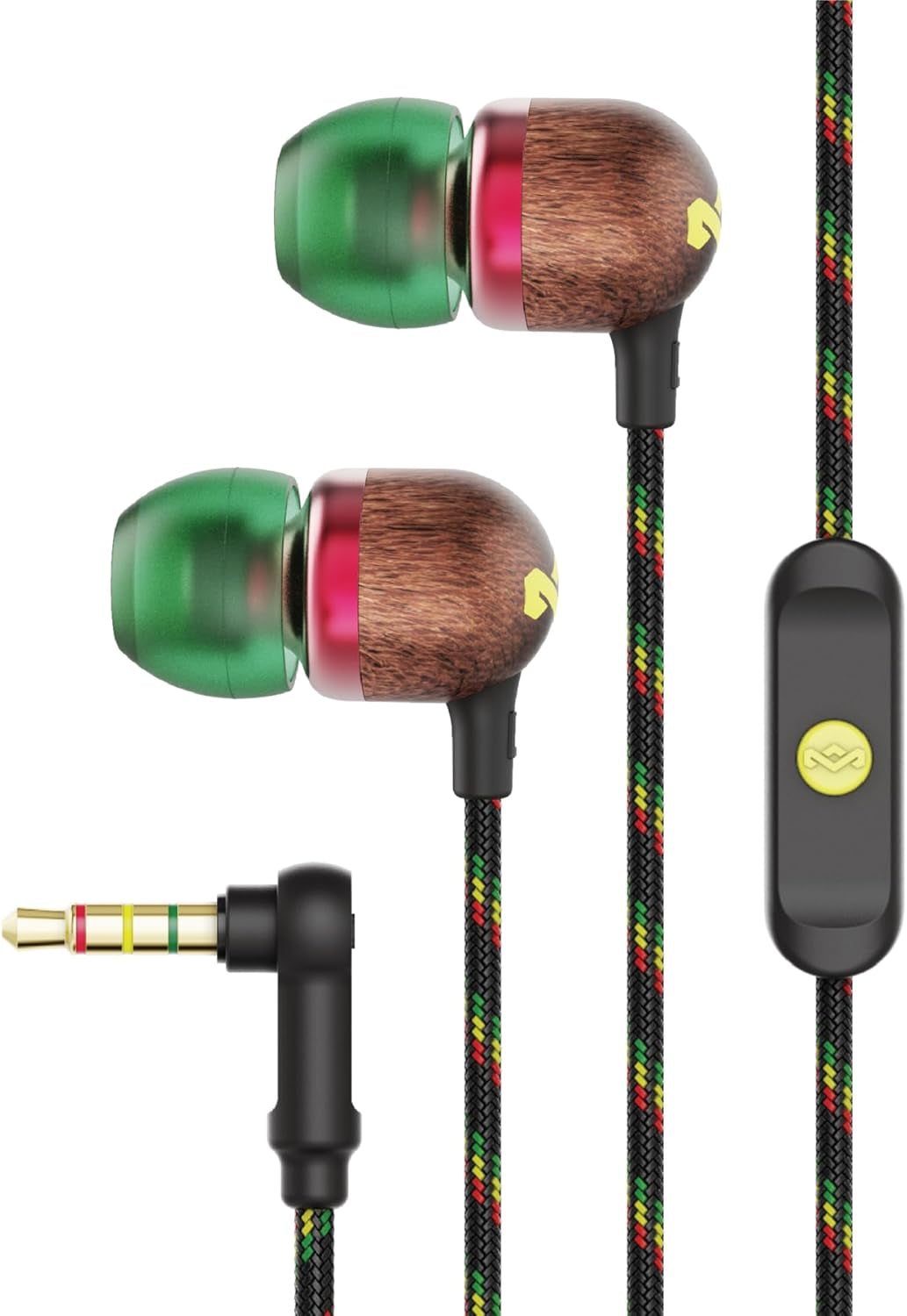 Smile Jamaica AUX Wired Earbuds with Microphone, Noise-Isolating In-Ear Headphones, Tangle-Resistant Cable, 3.5Mm Jack Sustainable (Rasta)