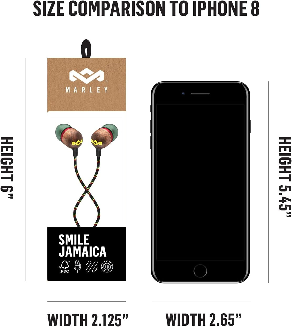 Smile Jamaica AUX Wired Earbuds with Microphone, Noise-Isolating In-Ear Headphones, Tangle-Resistant Cable, 3.5Mm Jack Sustainable (Rasta)