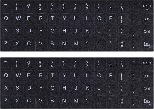 English Keyboard Stickers, 2 Pack Replacement Keyboard Letters Sticker with White Font on Black Background Universal for Computer Laptop Desktop, Matte Alphabet Stickers